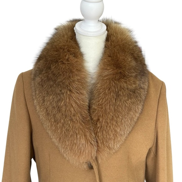Sachi Collection Women's Dressy Fox Collar Lambswool Coat Carmel Camel Size 10P - Picture 3 of 8